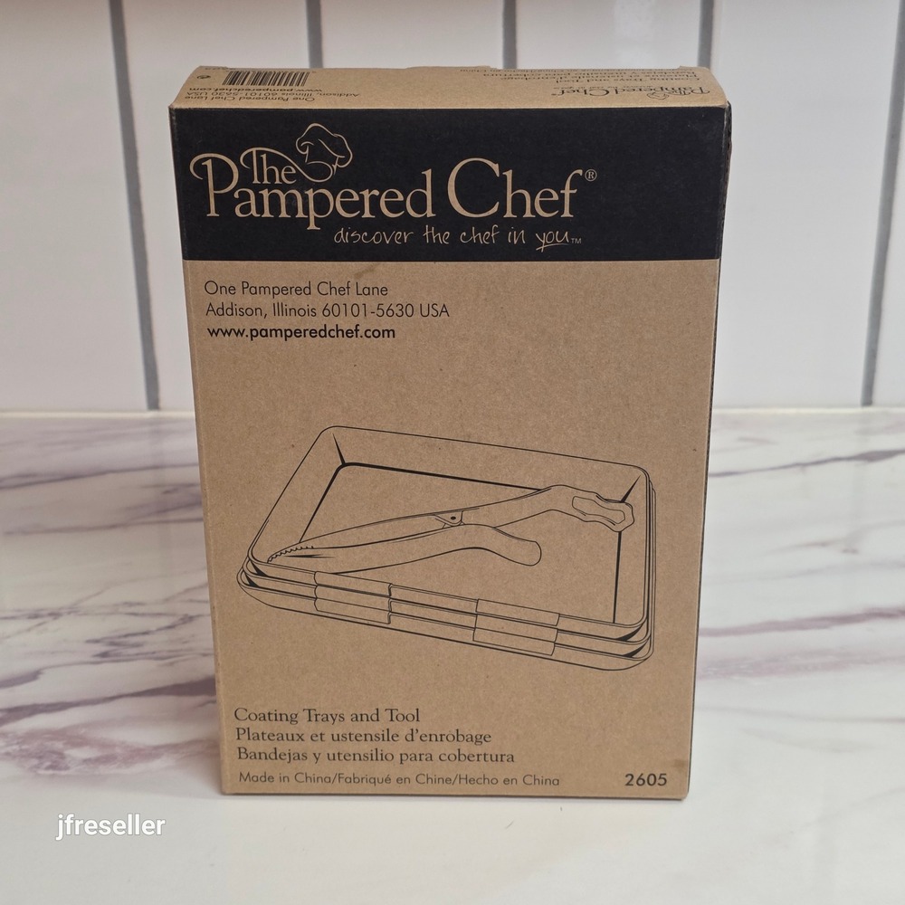 Pampered Chef Coating Trays and Tool Set 2605 White Breading Station Tongs